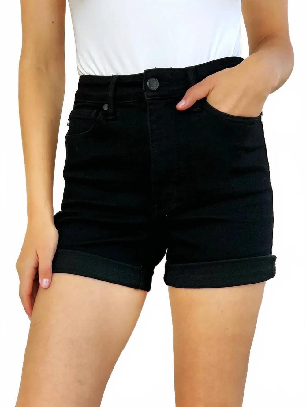 NEW JUDY BLUE high waist tummy control cuffed denim shorts in black